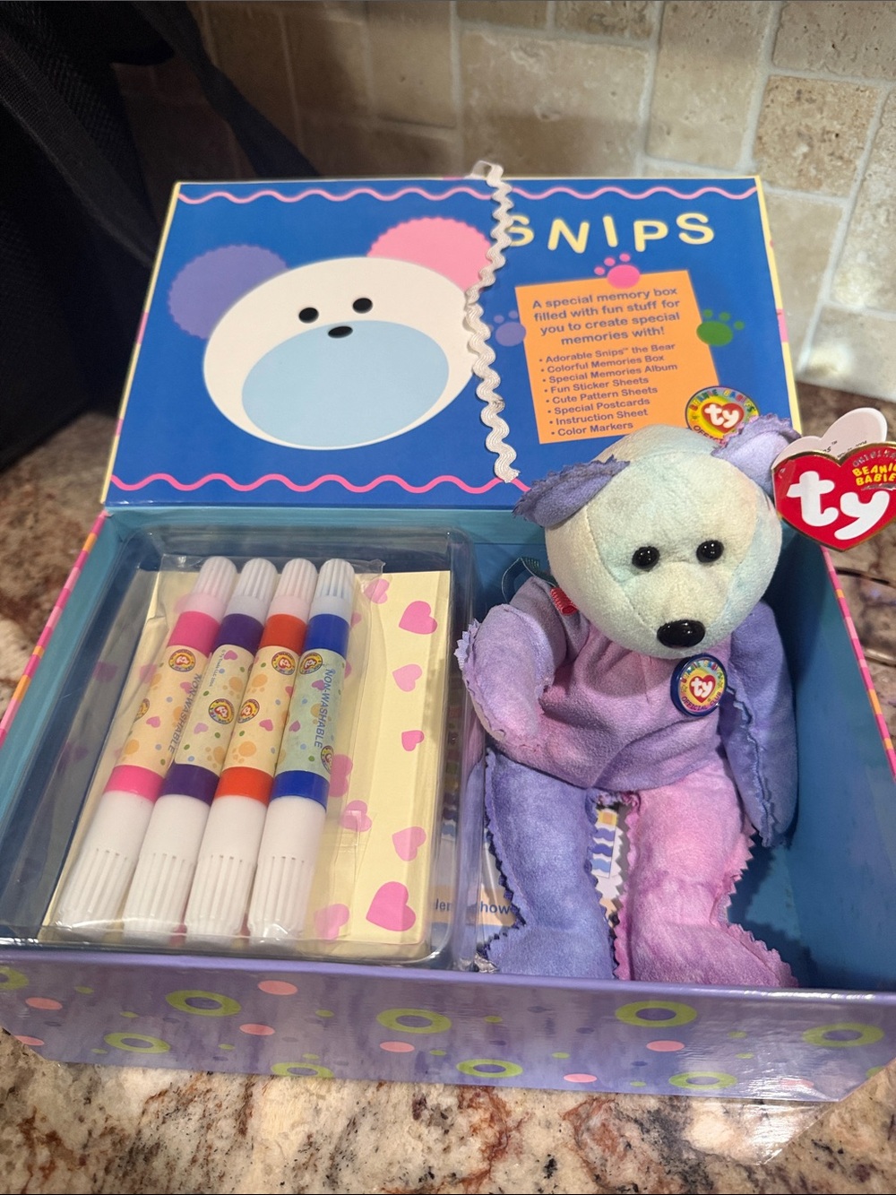 Ty Purple & Pastel Multicolor Snips Memory Bear Set